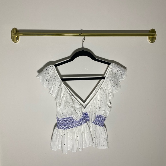 White&Blue Zara Eyelet Cutout Top - Picture 3 of 7